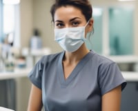 Two dental professionals perform a procedure on a patient. One is wearing specialized eyewear and is focused on using a dental instrument. The patient lies in a dental chair, wearing a protective bib.