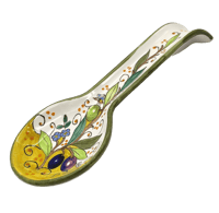 Italian Ceramic Spoon Rest for kitchen counter - Olives Hand Painted Spoon Holder