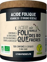 Boîte de complément alimentaire vegan d'acide Folique Les Bio Frères
