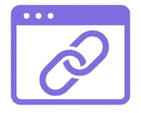 Purple icon of a browser window with a chain link, representing the product link submission step.