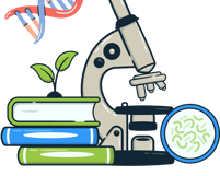 "Icon representing available biology tuition with a leaf, test tube, and academic tools."