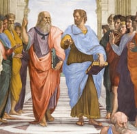 Dipinto della scuola di Atene: Platone e Socrate dialogo tra Filosofia e Scienza
