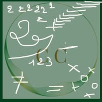 illustration enfantine avec symboles mathématiques sur tableau vert