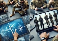 Soldados planeando estrategia con una computadora.
