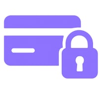 Purple icon of a credit card with a padlock, representing anonymous and secure payment.