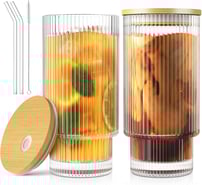 16OZ Glass Cups with Lids and Straws