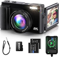 4K Digital Camera for Photography Auto-Focus Vlogging Camera for YouTube Video with 3'' 180° Flip Sc