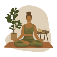 a woman sitting in a yoga pose meditating in a calm environment