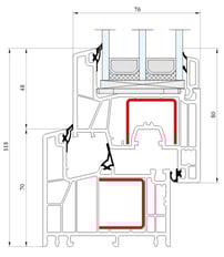 a drawing of a truck with a red line of the engine