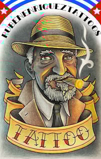 Cuban Tattoos: a man with a hat and a cigar