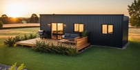 Dark cladding on transportable home, exterior view