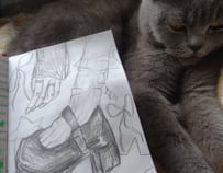 Drawing of shoe next to a cat