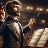 Un chef d'orchestre dirige son orchestre