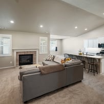 Professional photograph of a new living room design. 