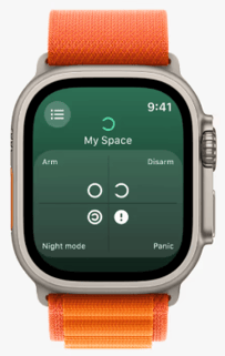 a smart watch with a bright orange strap