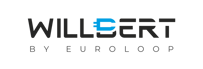 Willbert by Euroloop a black and white logo with the words willbertt by euro euro