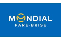 a blue and white logo with the word mondiall pare brise