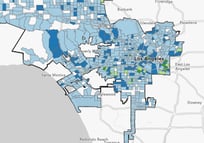 A spatial reference ArcGIS map showing data from 2022 of LA's Homeless Count.