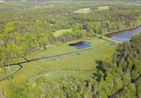 Still photo capture of drone footage of cranberry bog.