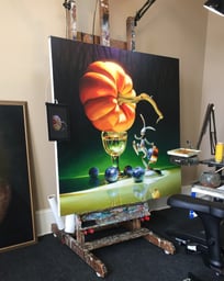 a painting of a painting of a pumpkin artists studio