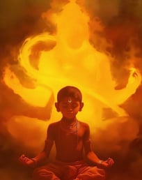 image of a boy in meditation, this page contains image galleries and poems, kavita etc.