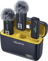 YEJATA K6 Micrófono Lavalier para teléfono con transmisor Pantalla Digital