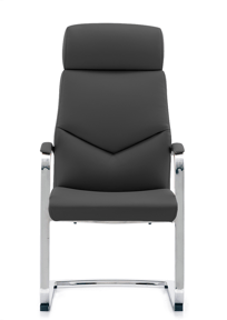 High-back black sled-base visitor chair with padded headrest