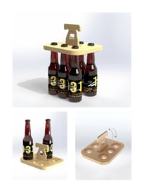 Render de cargadero de cervezas en madera, diseño de producto 3D realizado en SolidWorks.