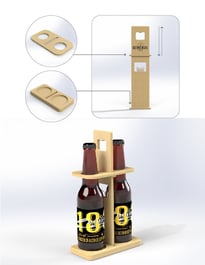 Render de cargadero de cervezas en madera, diseño de producto 3D realizado en SolidWorks.