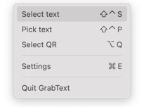 Step 1 — Selecting GrabText feature from the menu