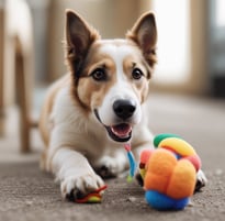 cachorro brincando com brinquedo