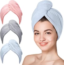 Hicober Microfiber Hair Towel, 3 Packs Hair Turbans for Wet Hair, Drying Hair Wrap Towels for Curly 