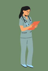 a female nurse in scrubs and a stethoscope