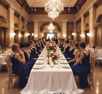 An outdoor setting features colorful inflatable play structures and a decorative balloon arch. A table draped with a pink and white skirt holds electronic equipment, possibly a photo booth setup. In the background, lush greenery and a partly cloudy sky are visible, creating a festive atmosphere.