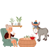 a donkey with a donkey in a chair