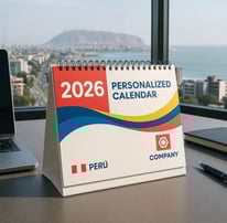 Calendarios de escritorio personalizados para empresas en Lima, Perú, con diseño corporativo y logo personalizado