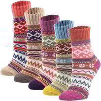 Womens Vintage Winter Soft Warm Thick Cold Knit Wool Crew Socks, Multicolor, free size