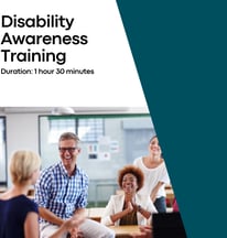 Disability Awareness Training graphic shows workshop title and length. 