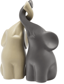 Loving Pair of Elephants in Beige & Grey - Modern Ceramic Sculpture 