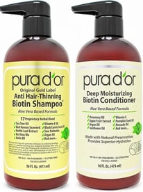 PURA D'OR Anti-Thinning Biotin Shampoo & Deep Moisturizing Conditioner Original Gold Label Set (16oz
