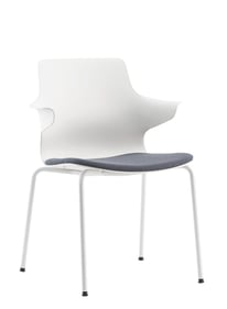 Dora chair in white with grey cushion, minimal design front view