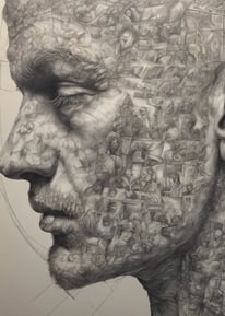 a drawing of a man's face with a large earring