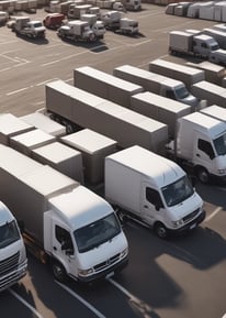 Several large black and yellow logistics trailers are parked in a lot under a clear blue sky. The trailers have bold patterns and the words 'Bros Log' displayed prominently on their sides. A small staircase is next to one of the trailers.