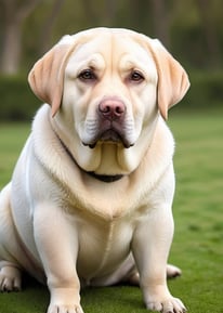 fat labrador dog sitting in a park