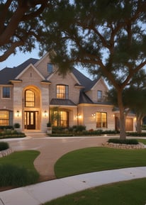 a couple of houses with trees in the back