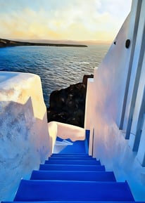 Realist GFX image of an iconic Santorini staircase