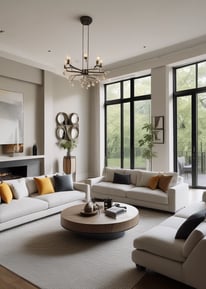 A two-story architectural design of a large house with detailed features, including multiple windows and garage doors. The building has a symmetrical, expansive layout with a central staircase leading to the main entrance. The design includes a pitched roof and appears to be in a draft or 3D rendered format, surrounded by a smooth, minimal background and partly cloudy sky.