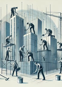 a group of men working on a building