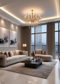 A luxurious multi-story residential building with a waterfront location, surrounded by palm trees and clear blue water. The architecture is elegant with arched windows and a light color palette.