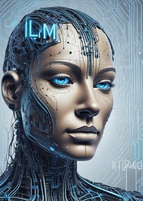 A futuristic and digital-themed image features a stylized circuit board with the words 'Open AI' in bold, glowing letters. Above it is a design that resembles an AI or robot face with neon accents. The background consists of a network of interconnected blue lines and nodes, suggesting themes of technology and connectivity.